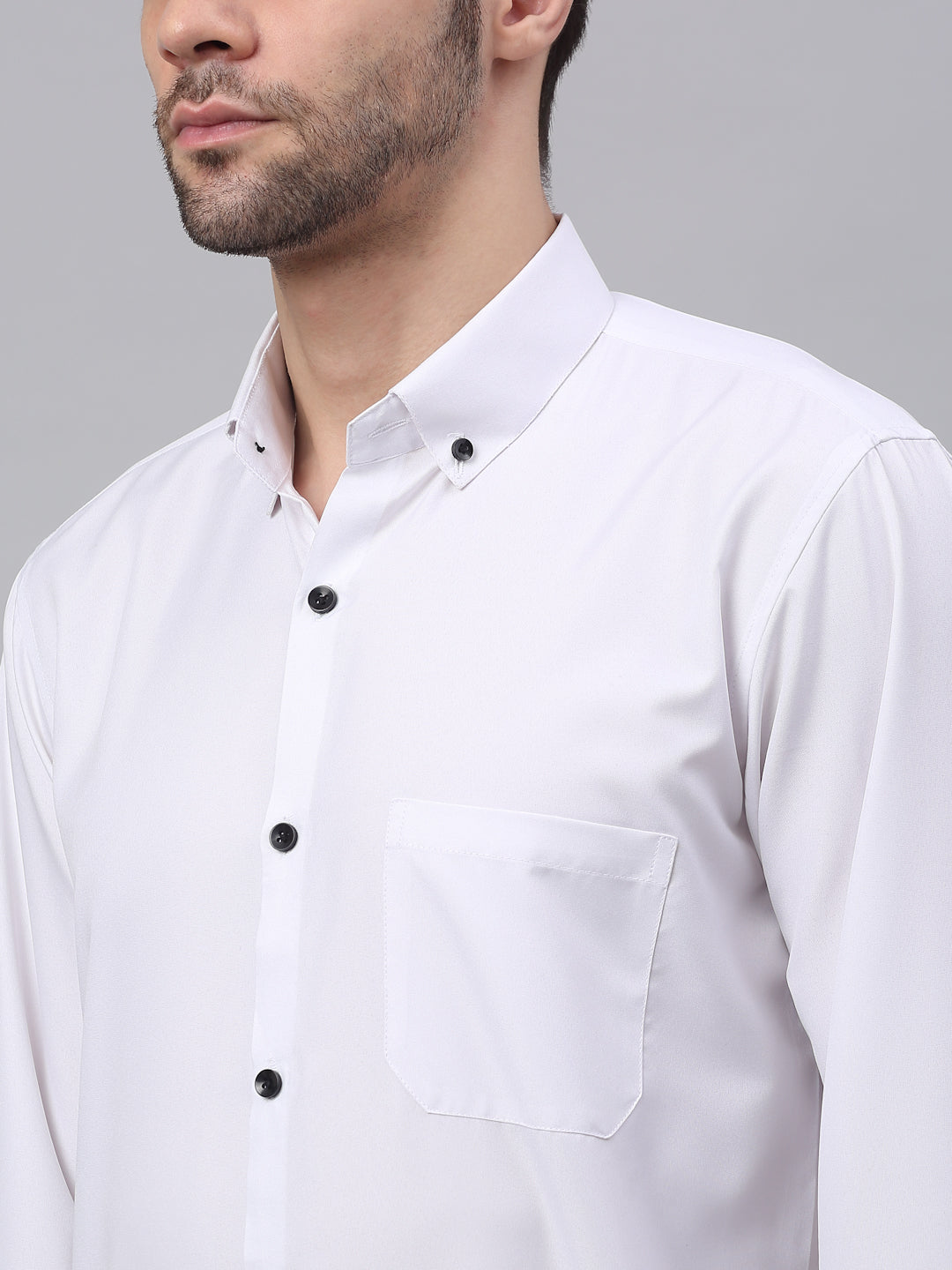 Jainish Men's Cotton Solid Button Down Formal Shirts - White | Grocsy