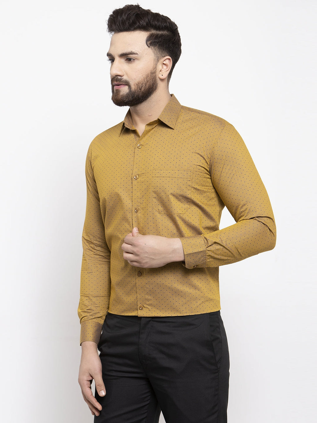 Jainish Yellow Men's Cotton Polka Dots Formal Shirts ( SF 739Mustard ) | Grocsy