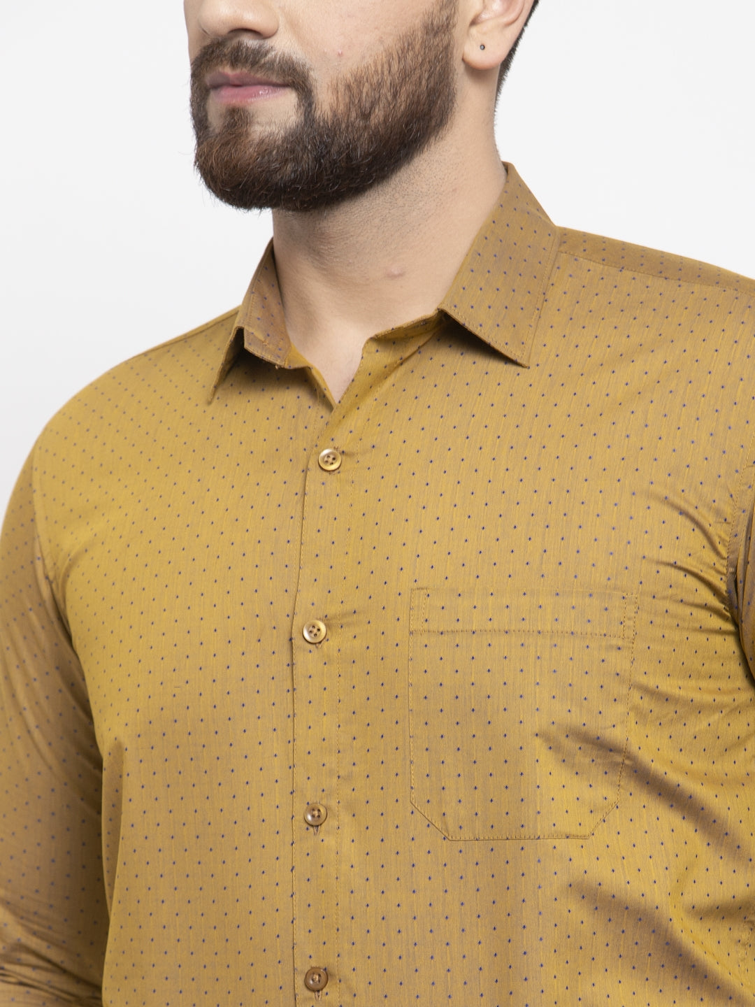 Jainish Yellow Men's Cotton Polka Dots Formal Shirts ( SF 739Mustard ) | Grocsy