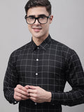 Jainish Men's Black Cotton Checked Formal Shirt | Grocsy