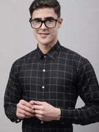 Jainish Men's Black Cotton Checked Formal Shirt | Grocsy