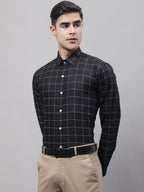 Jainish Men's Black Cotton Checked Formal Shirt | Grocsy