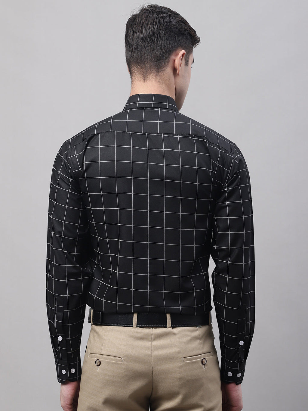 Jainish Men's Black Cotton Checked Formal Shirt | Grocsy