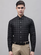 Jainish Men's Black Cotton Checked Formal Shirt | Grocsy