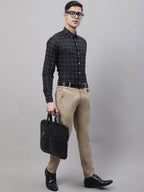 Jainish Men's Black Cotton Checked Formal Shirt | Grocsy