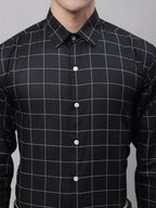 Jainish Men's Black Cotton Checked Formal Shirt | Grocsy
