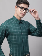 Jainish Men's Green Cotton Checked Formal Shirt | Grocsy