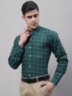 Jainish Men's Green Cotton Checked Formal Shirt | Grocsy