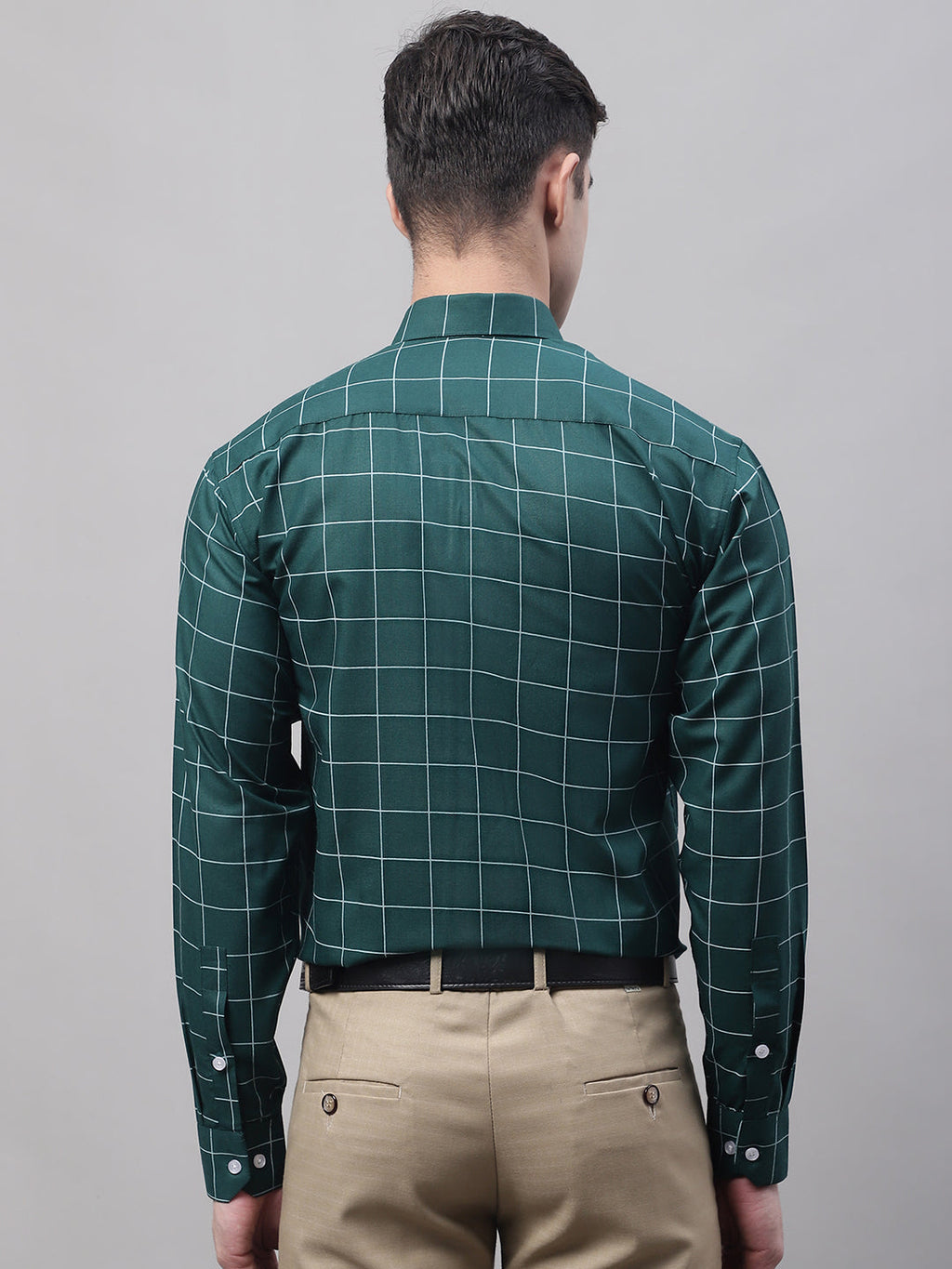 Jainish Men's Green Cotton Checked Formal Shirt | Grocsy