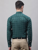 Jainish Men's Green Cotton Checked Formal Shirt | Grocsy