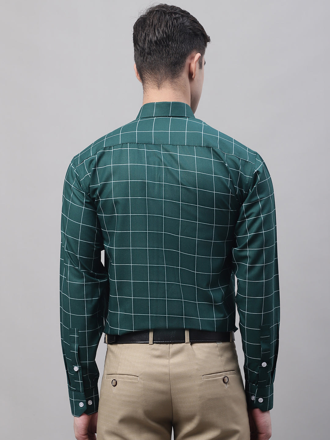 Jainish Men's Green Cotton Checked Formal Shirt | Grocsy