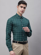 Jainish Men's Green Cotton Checked Formal Shirt | Grocsy