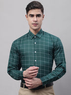 Jainish Men's Green Cotton Checked Formal Shirt | Grocsy