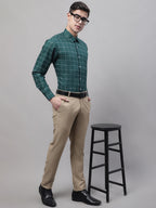 Jainish Men's Green Cotton Checked Formal Shirt | Grocsy