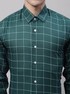 Jainish Men's Green Cotton Checked Formal Shirt | Grocsy