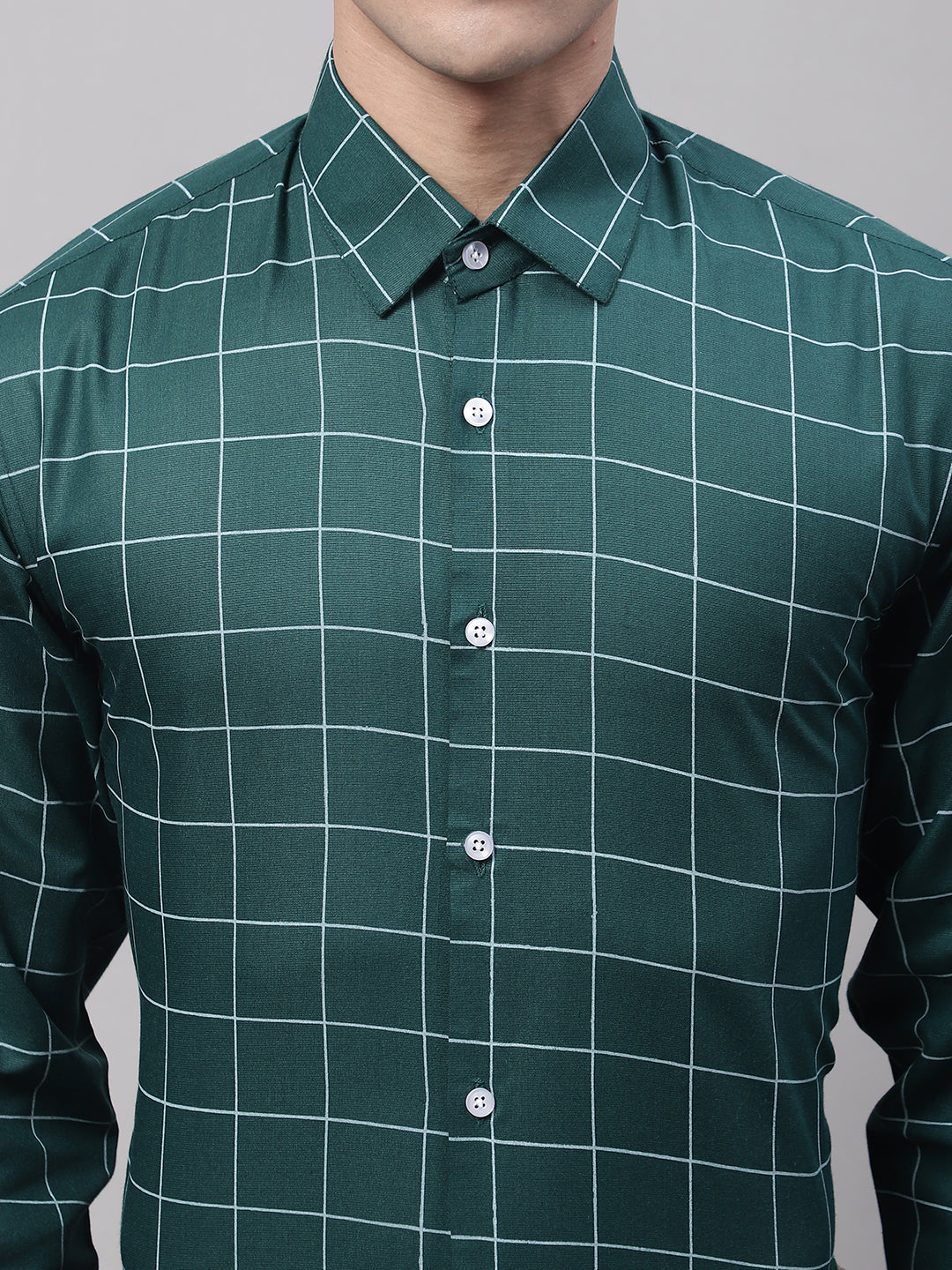 Jainish Men's Green Cotton Checked Formal Shirt | Grocsy
