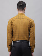 Jainish Men's Mustard Cotton Checked Formal Shirt | Grocsy