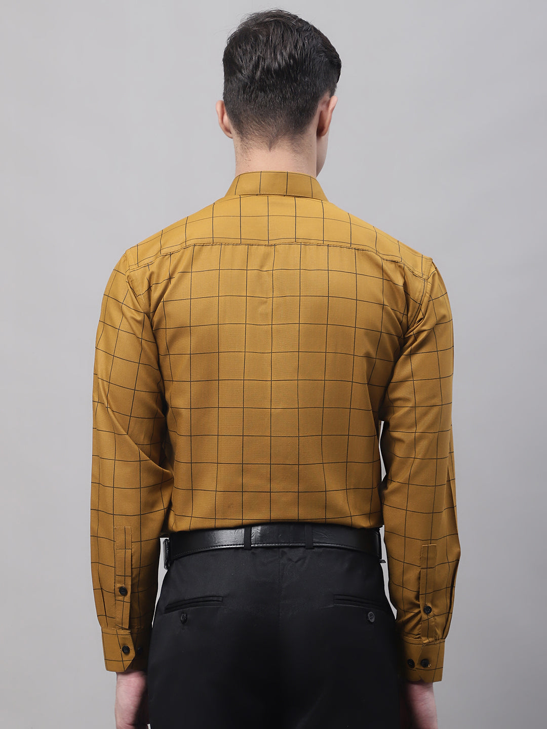 Jainish Men's Mustard Cotton Checked Formal Shirt | Grocsy