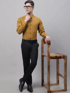 Jainish Men's Mustard Cotton Checked Formal Shirt | Grocsy