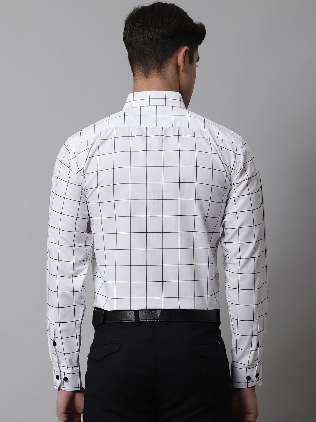 Jainish Men's Cotton Checked Formal Shirts - White | Grocsy