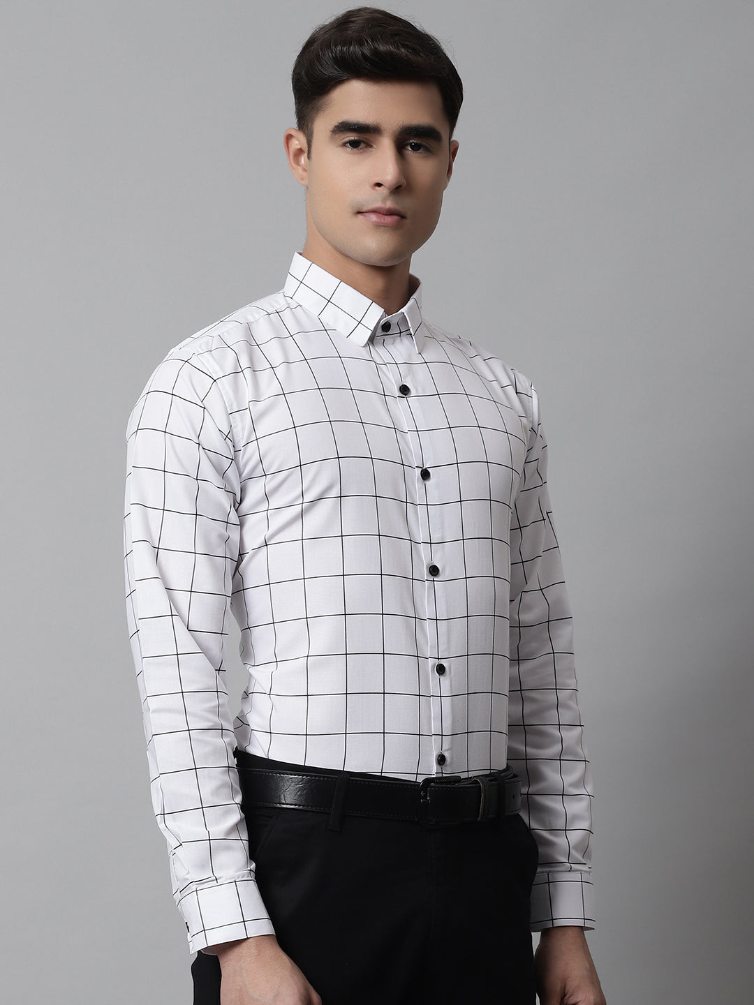 Jainish Men's Cotton Checked Formal Shirts - White | Grocsy