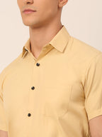 Jainish Men's Cotton Half Sleeves Solid Formal Shirts - Beige | Grocsy