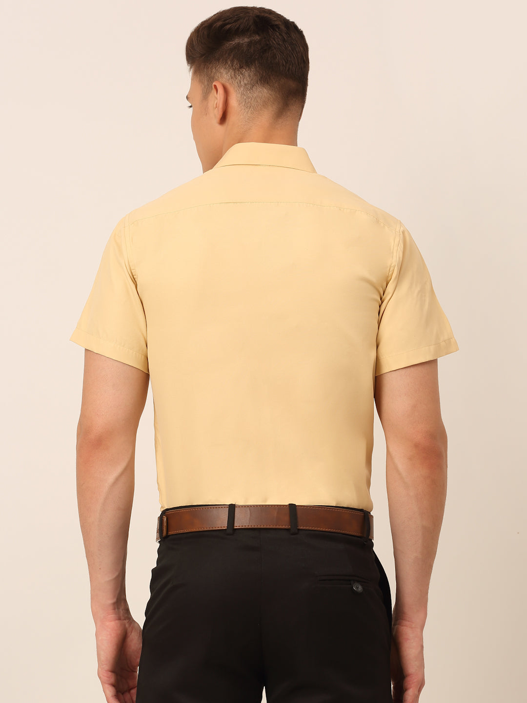 Jainish Men's Cotton Half Sleeves Solid Formal Shirts - Beige | Grocsy