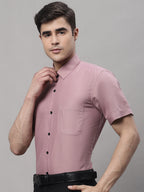 Jainish Men's Cotton Half Sleeves Solid Formal Shirts - Magenta | Grocsy