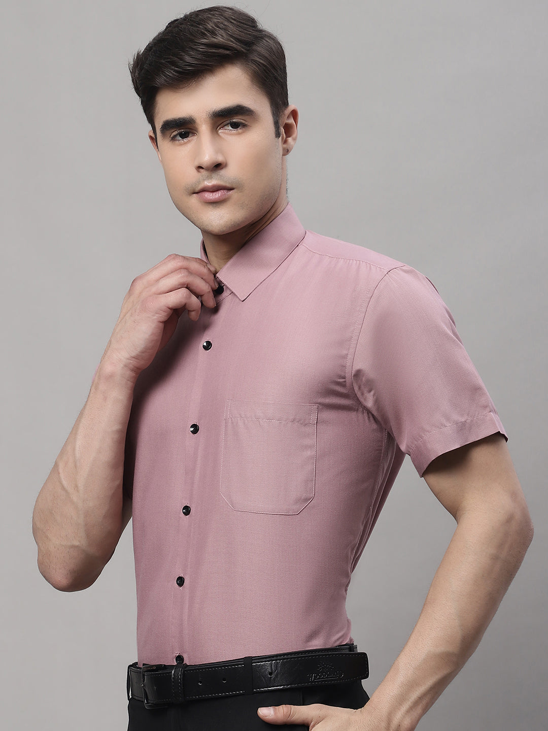 Jainish Men's Cotton Half Sleeves Solid Formal Shirts - Magenta | Grocsy