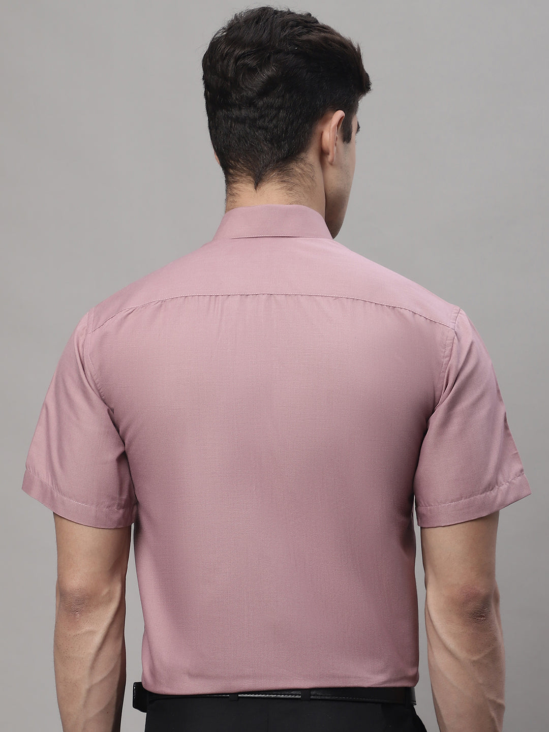 Jainish Men's Cotton Half Sleeves Solid Formal Shirts - Magenta | Grocsy