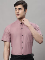 Jainish Men's Cotton Half Sleeves Solid Formal Shirts - Magenta | Grocsy