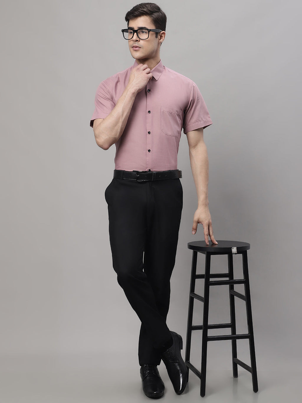 Jainish Men's Cotton Half Sleeves Solid Formal Shirts - Magenta | Grocsy