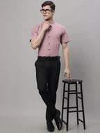 Jainish Men's Cotton Half Sleeves Solid Formal Shirts - Magenta | Grocsy