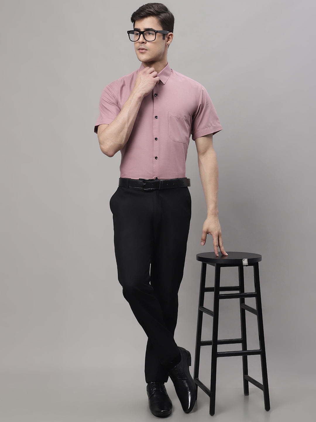 Jainish Men's Cotton Half Sleeves Solid Formal Shirts - Magenta | Grocsy