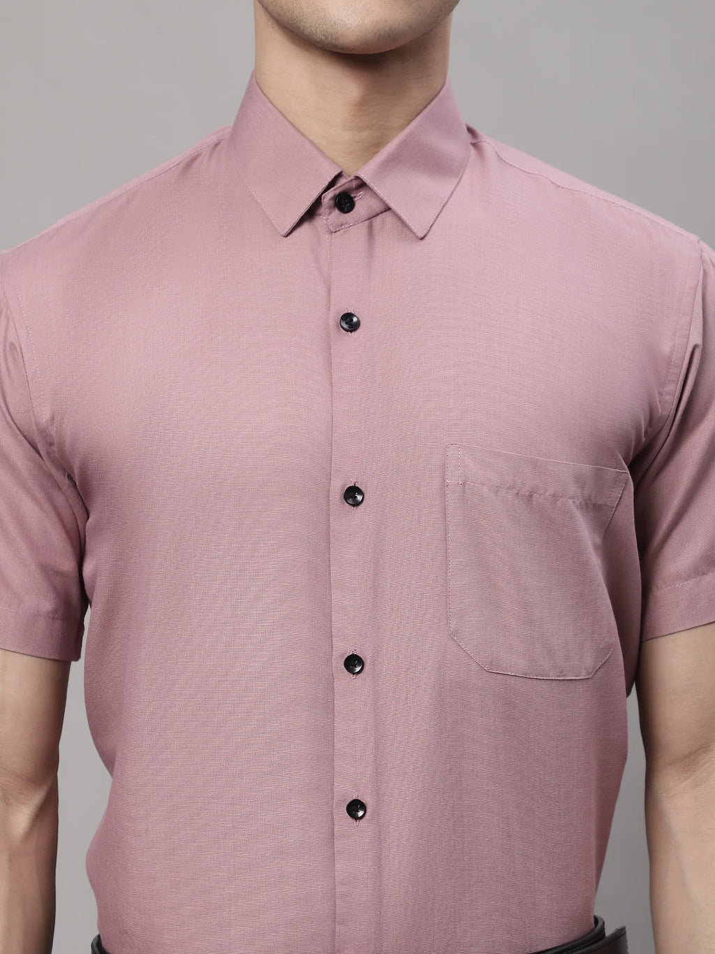Jainish Men's Cotton Half Sleeves Solid Formal Shirts - Magenta | Grocsy