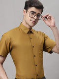 Jainish Men's Cotton Half Sleeves Solid Formal Shirts - Mustard | Grocsy