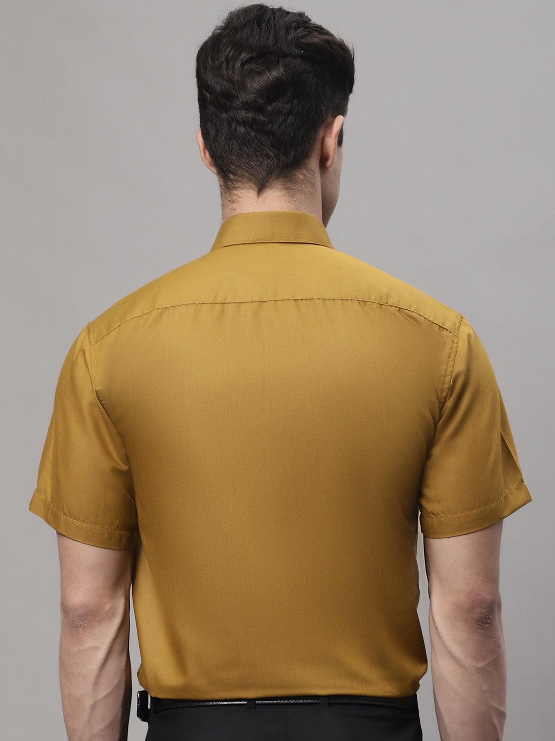 Jainish Men's Cotton Half Sleeves Solid Formal Shirts - Mustard | Grocsy
