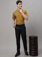 Jainish Men's Cotton Half Sleeves Solid Formal Shirts - Mustard | Grocsy