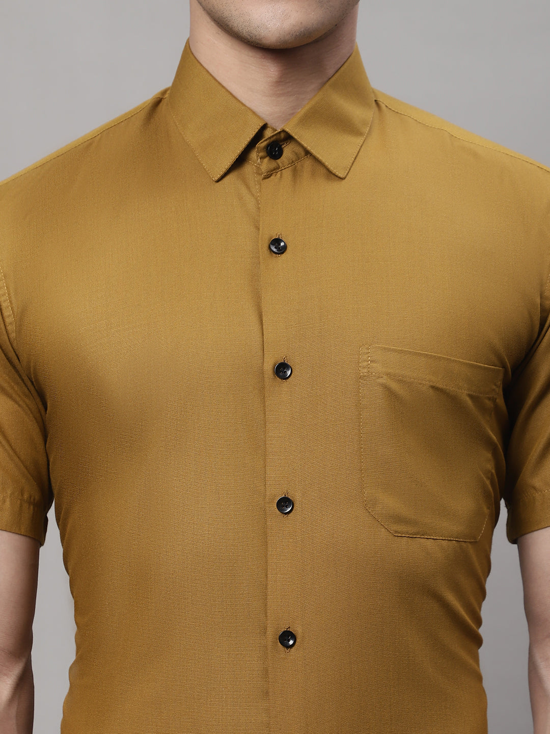 Jainish Men's Cotton Half Sleeves Solid Formal Shirts - Mustard | Grocsy