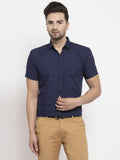 Jainish Navy Men's Cotton Half Sleeves Solid Formal Shirts ( SF 754Navy ) | Grocsy