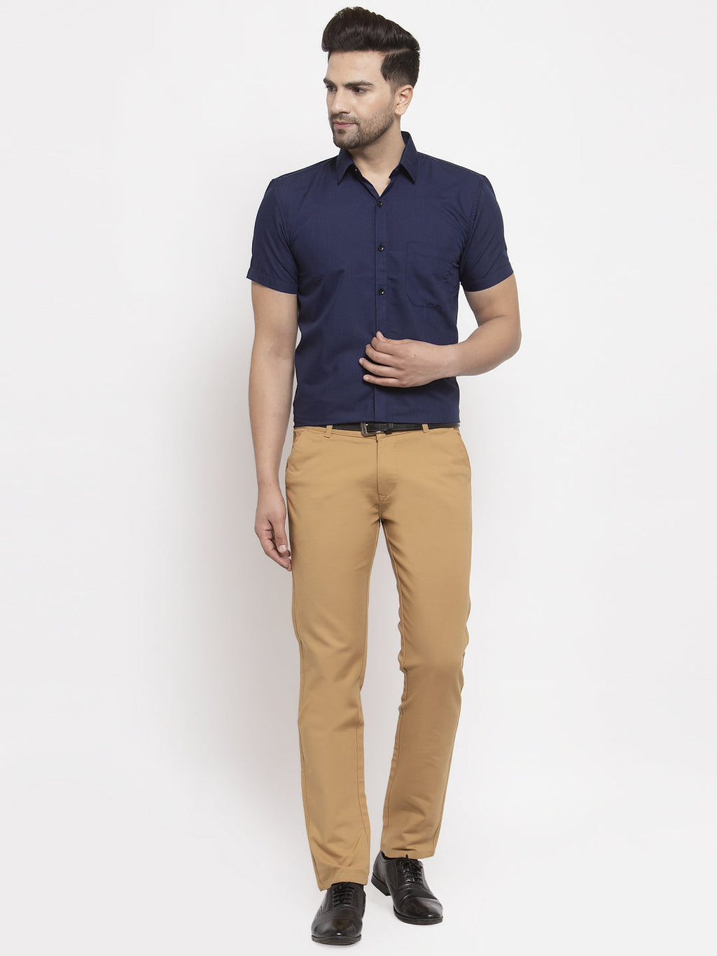 Jainish Navy Men's Cotton Half Sleeves Solid Formal Shirts ( SF 754Navy ) | Grocsy