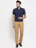 Jainish Navy Men's Cotton Half Sleeves Solid Formal Shirts ( SF 754Navy ) | Grocsy