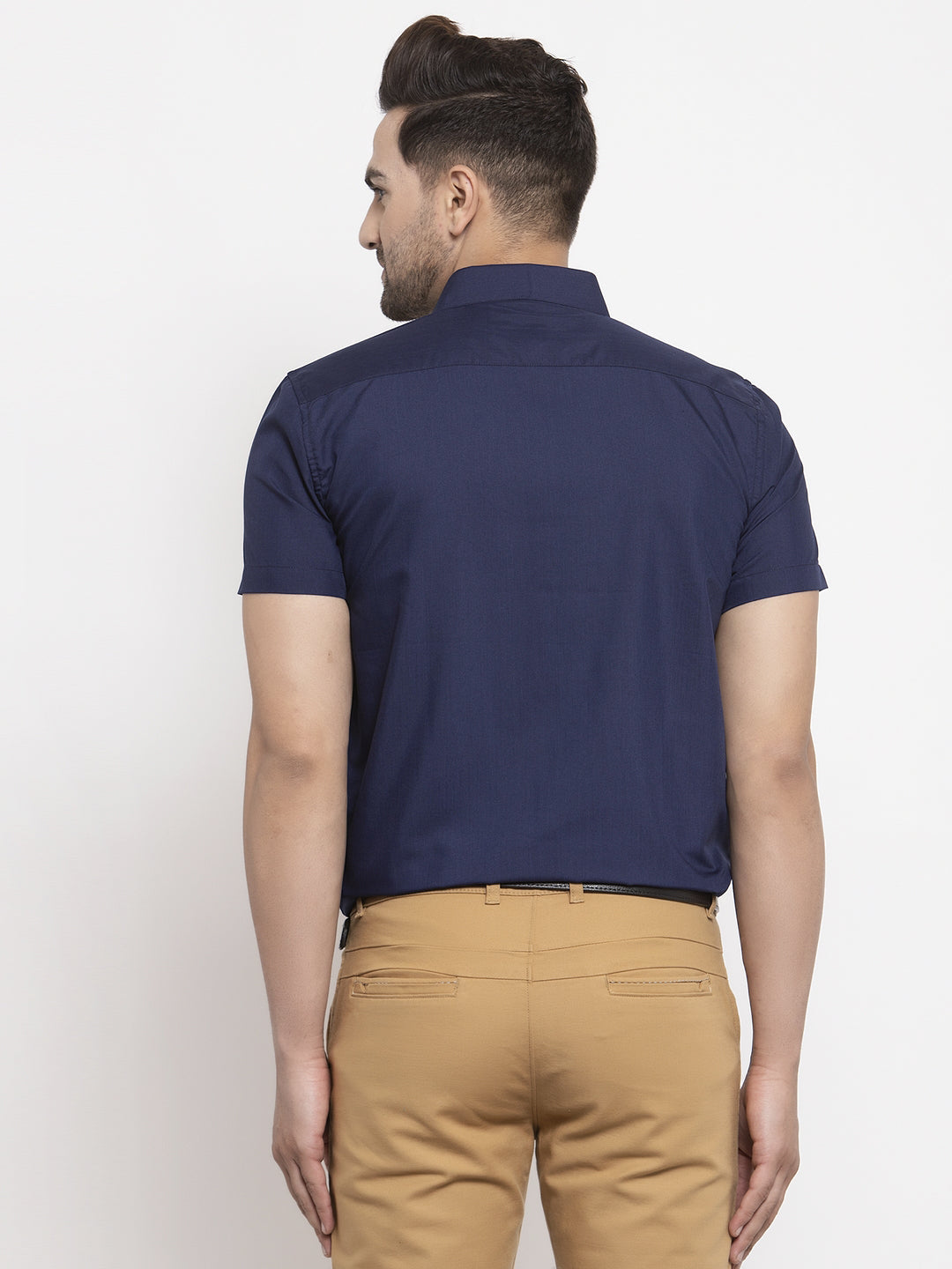 Jainish Navy Men's Cotton Half Sleeves Solid Formal Shirts ( SF 754Navy ) | Grocsy
