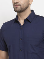 Jainish Navy Men's Cotton Half Sleeves Solid Formal Shirts ( SF 754Navy ) | Grocsy