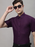 Jainish Men's Cotton Half Sleeves Solid Formal Shirts - Wine | Grocsy