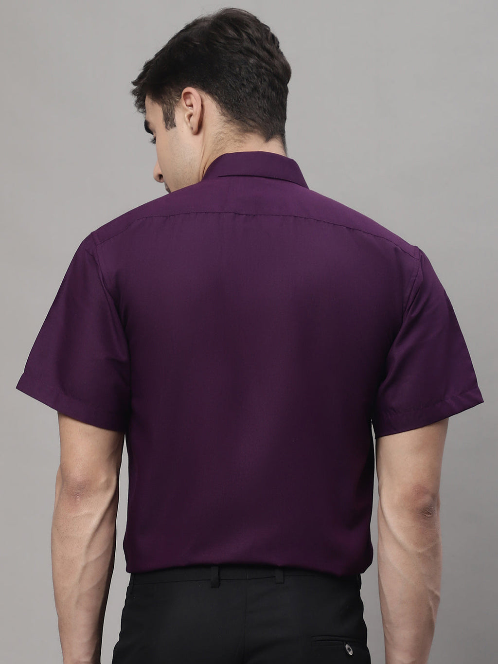 Jainish Men's Cotton Half Sleeves Solid Formal Shirts - Wine | Grocsy