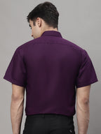 Jainish Men's Cotton Half Sleeves Solid Formal Shirts - Wine | Grocsy