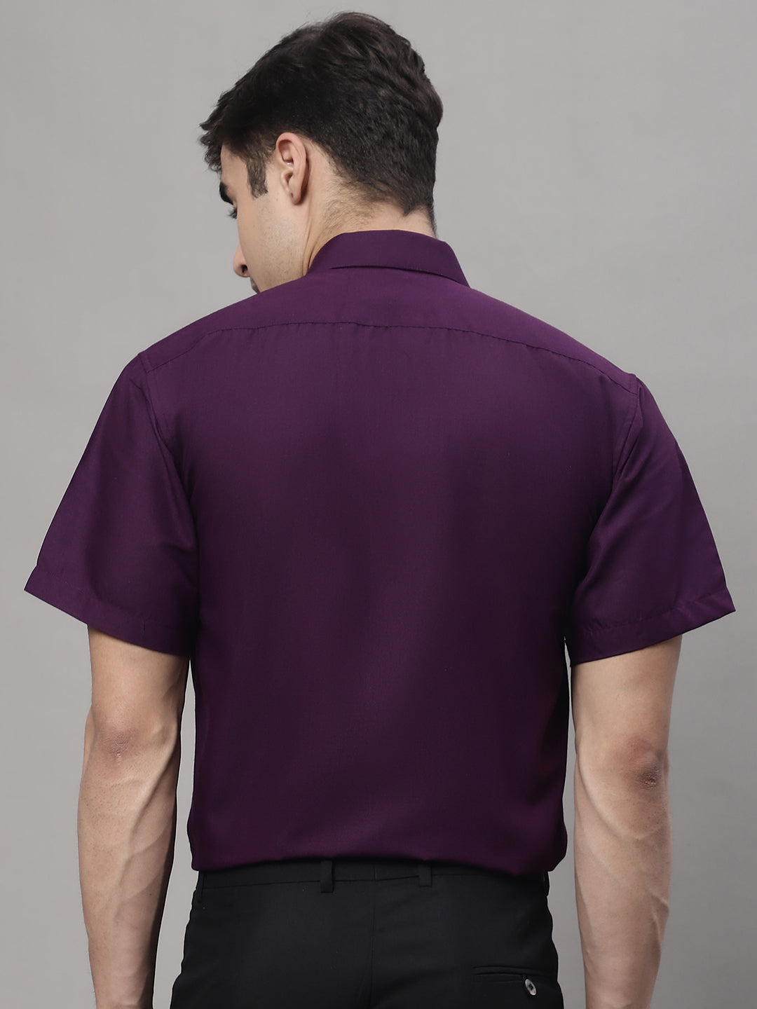 Jainish Men's Cotton Half Sleeves Solid Formal Shirts - Wine | Grocsy