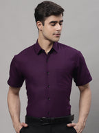 Jainish Men's Cotton Half Sleeves Solid Formal Shirts - Wine | Grocsy