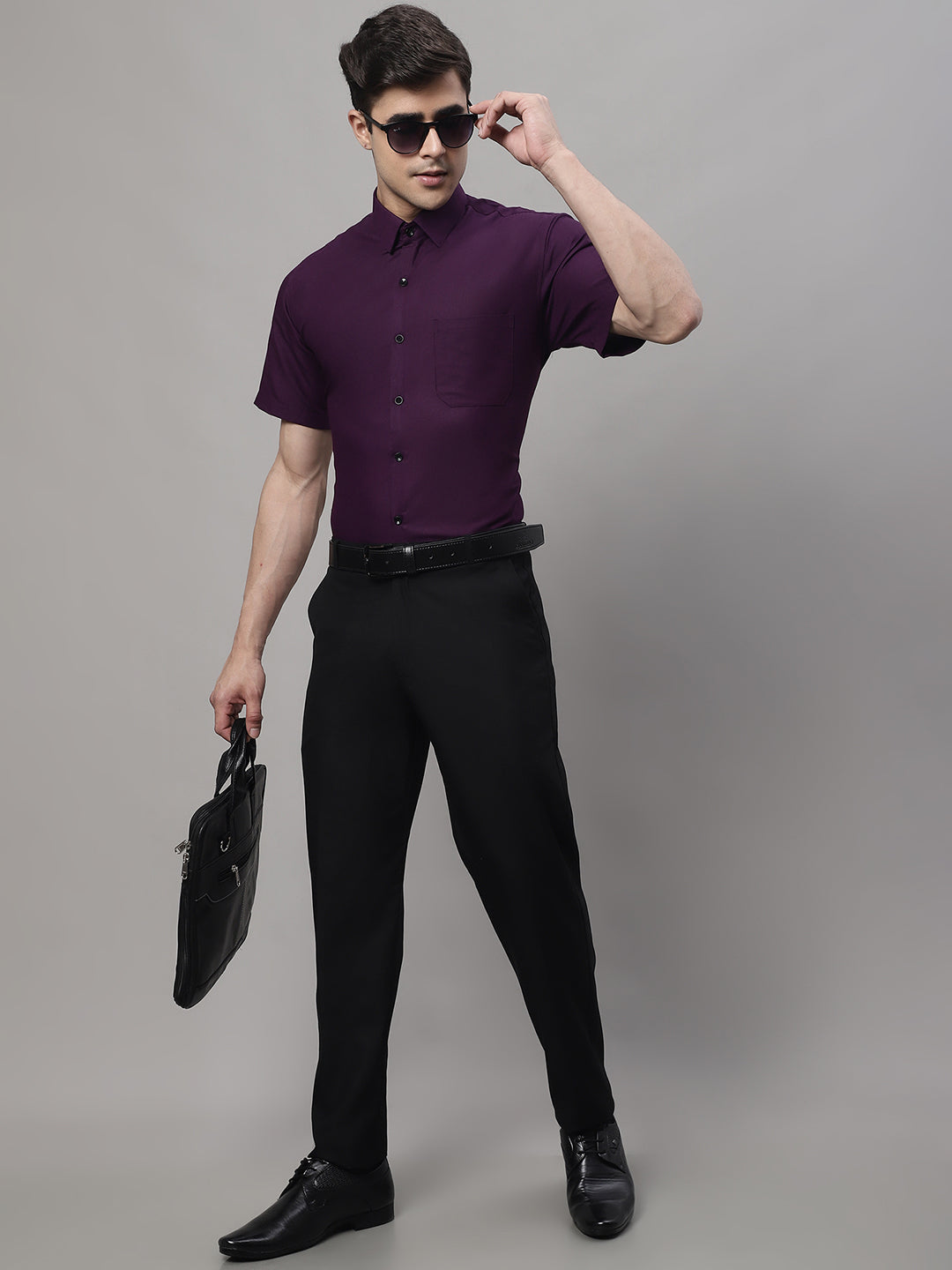 Jainish Men's Cotton Half Sleeves Solid Formal Shirts - Wine | Grocsy
